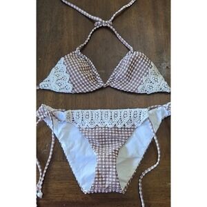 NWOT Isabella Rose SM Gingham & Lace 2PC Bikini Swimsuit 124673